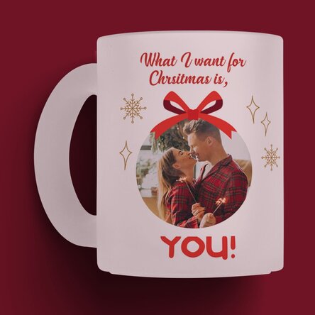 Cană sticlă mată personalizată cu text și poze - What I want for Christmas