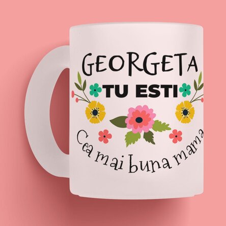 Cană sticlă mată personalizată cu text - Spring flowers