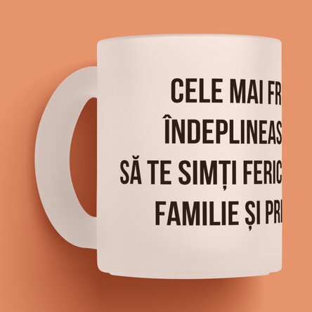 Cană sticlă mată personalizată cu text - Urare 