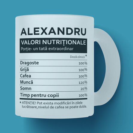 Cană sticlă mată personalizată cu text - Valori nutriționale 
