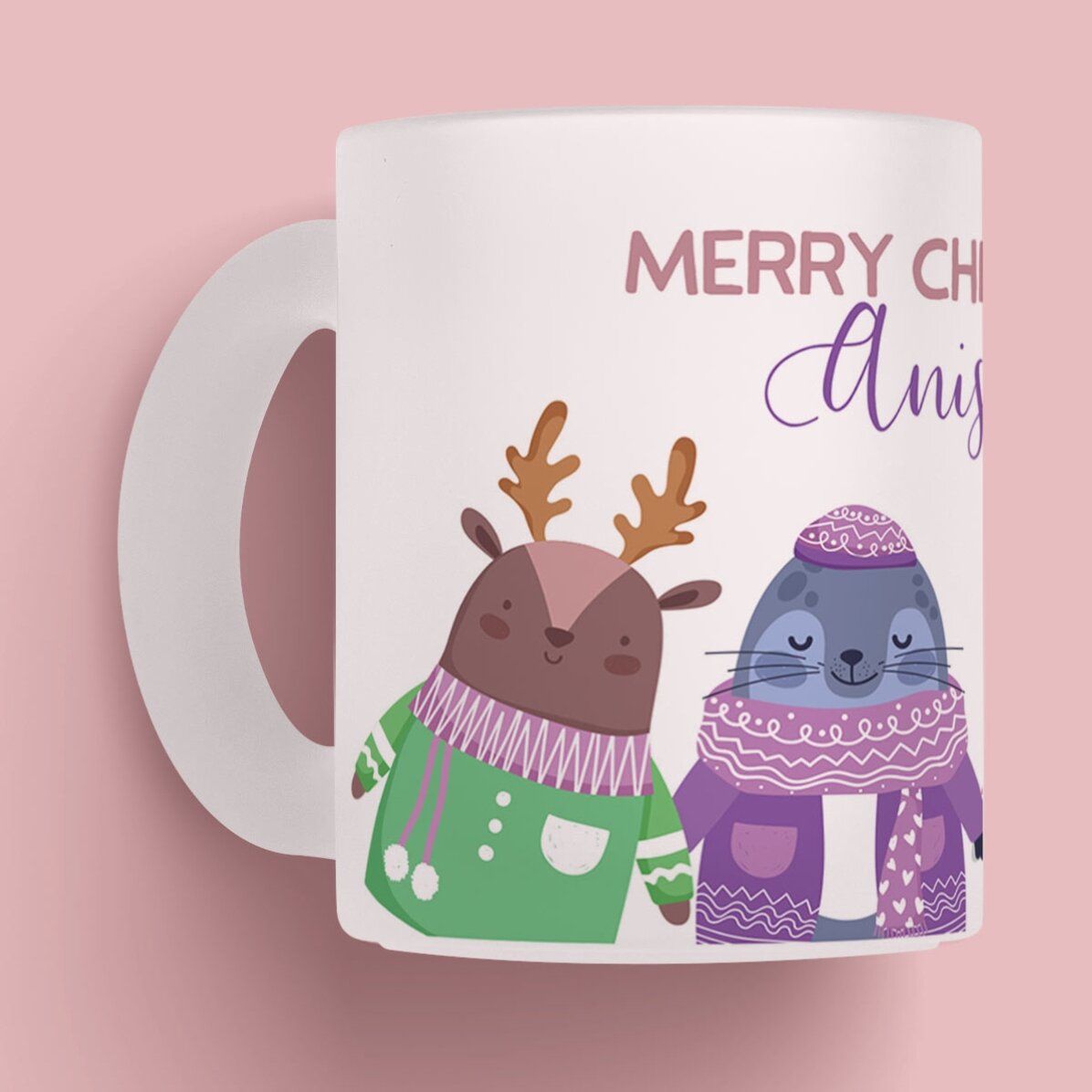 Cană sticlă mată personalizată cu text - Winter Friends