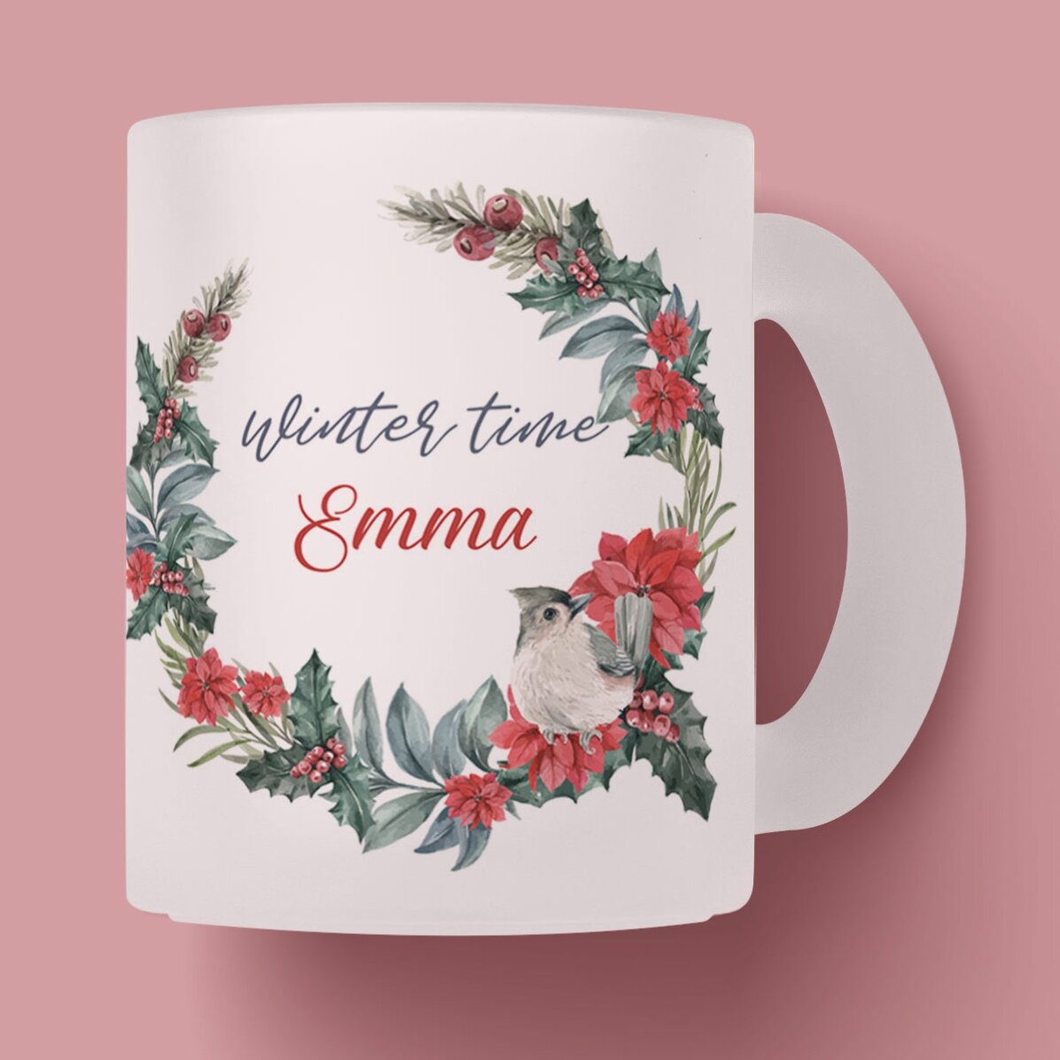 Cană sticlă mată personalizată cu text - Winter time