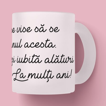 Cană sticlă mată personalizată cu text 