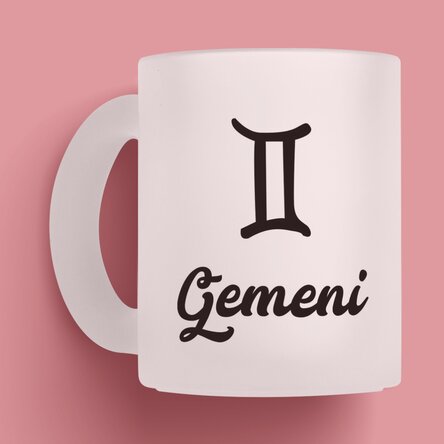 Cană sticlă mată zodiac personalizată cu poză și text - Gemeni 