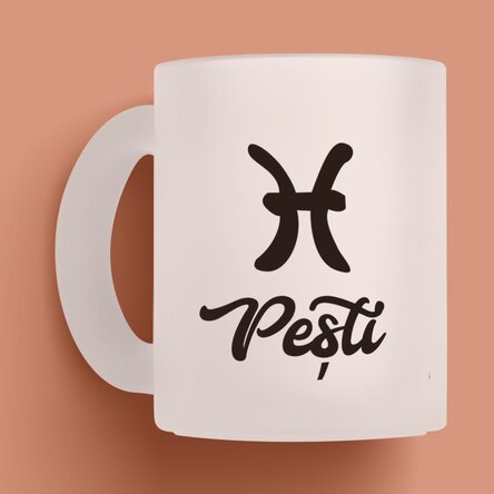 Cană sticlă mată zodiac personalizată cu text - Pești 