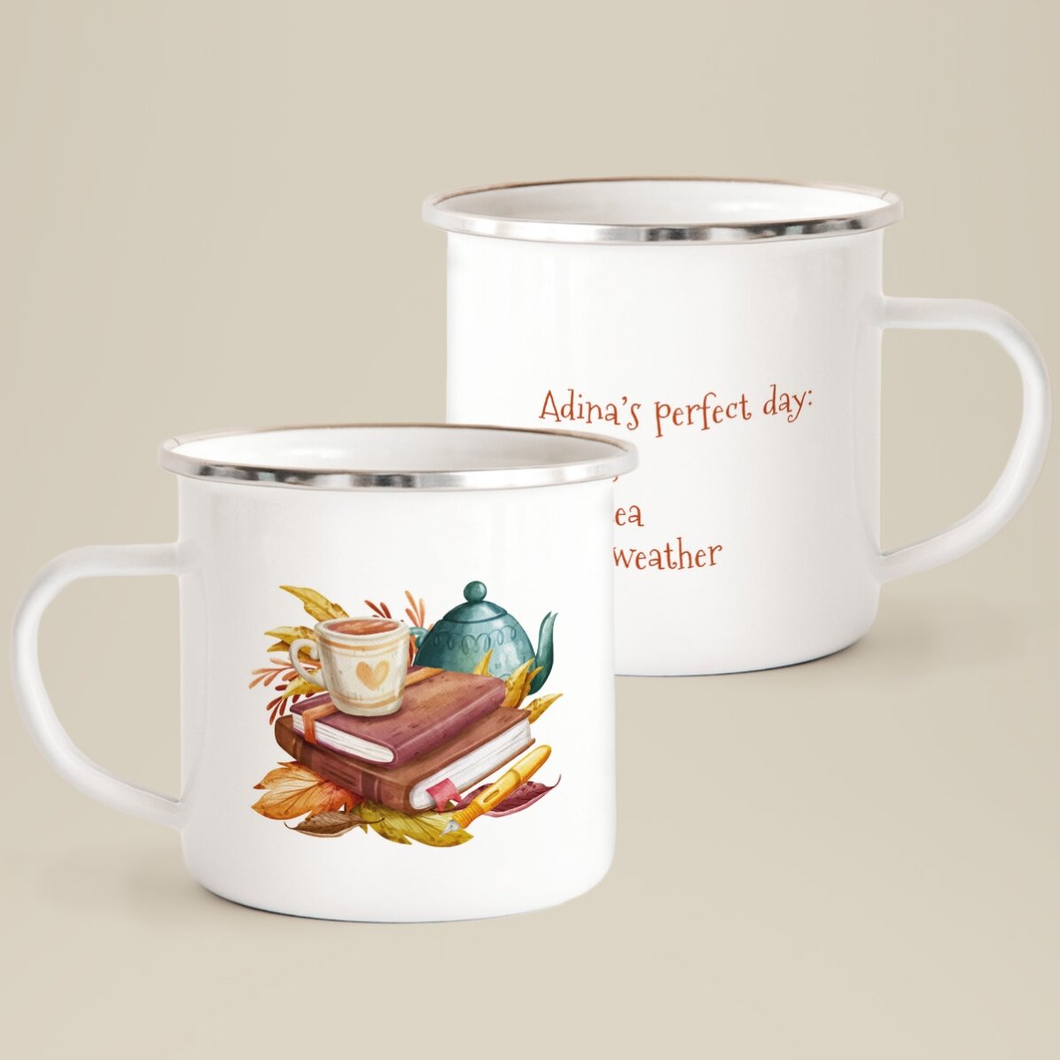 Cană metalică emailată cu mesaj - My perfect day