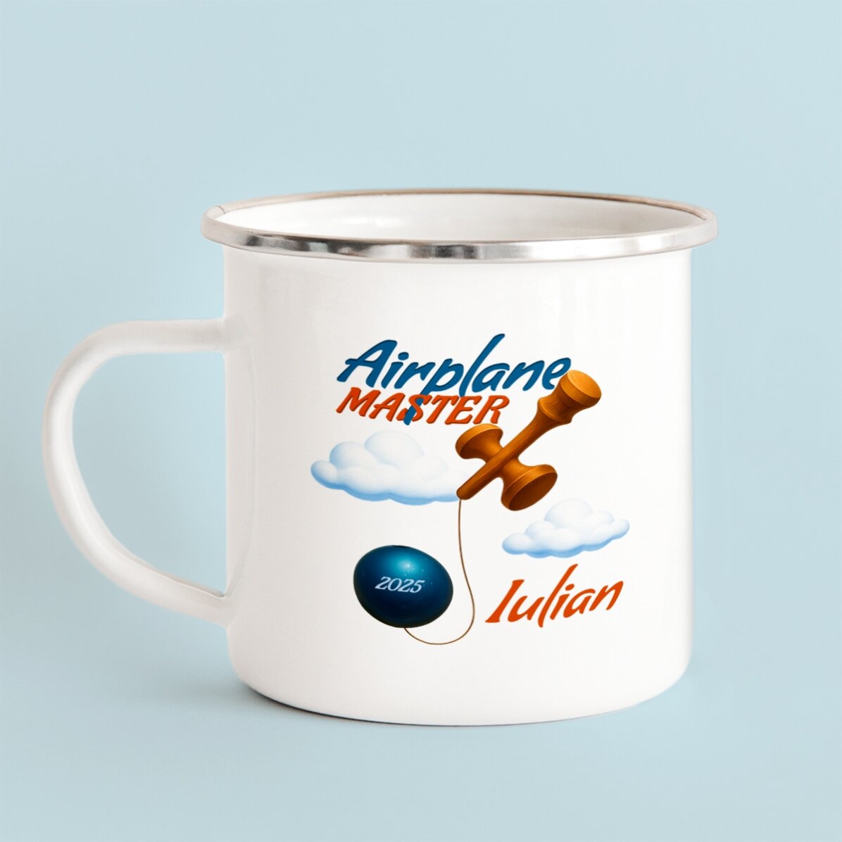Cană metalică emailată cu nume pentru copii - Airplane Master