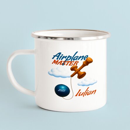 Cană metalică emailată cu nume pentru copii - Airplane Master