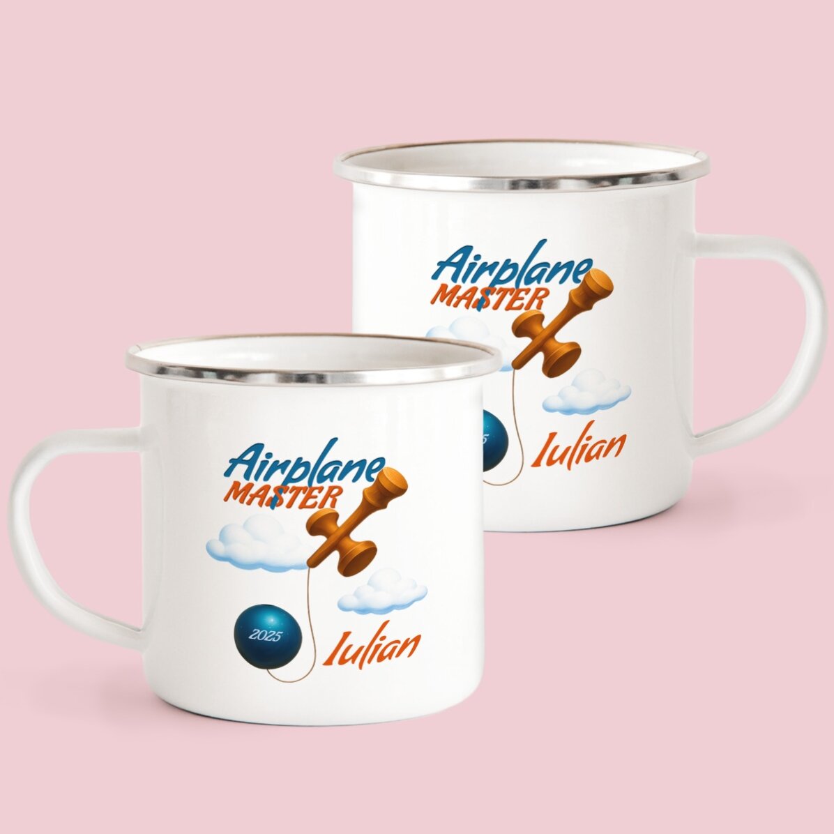 Cană metalică emailată cu nume pentru copii - Airplane Master