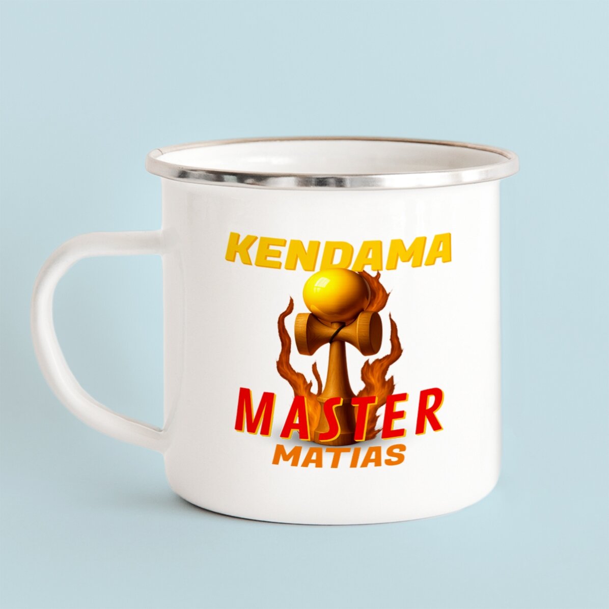 Cană metalică emailată cu nume pentru copii - Kendama Master