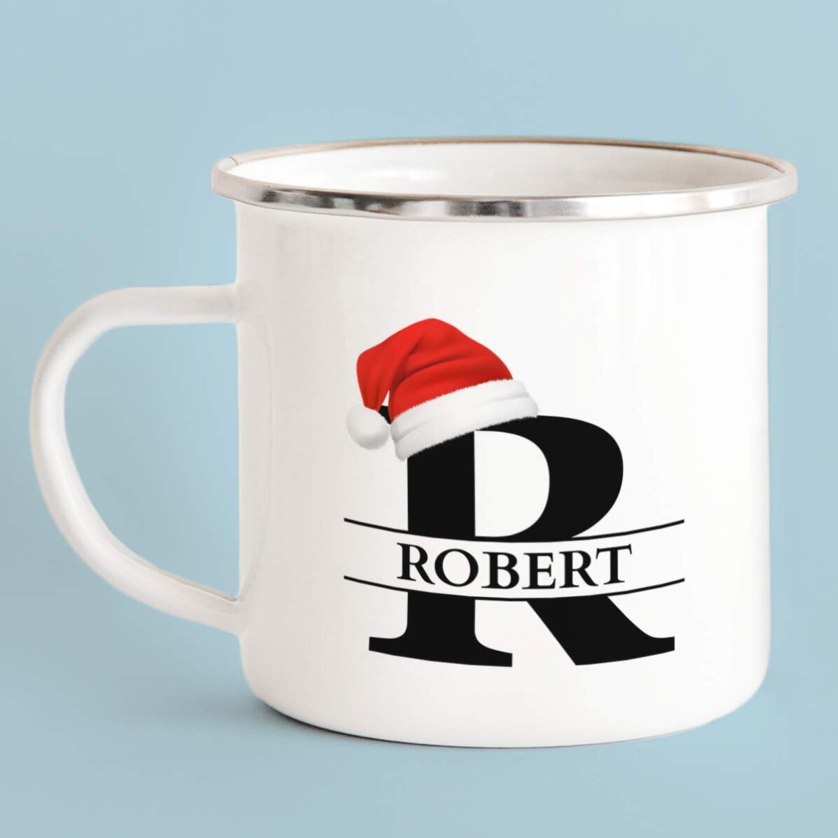 Cană metalică emailată cu nume și inițială