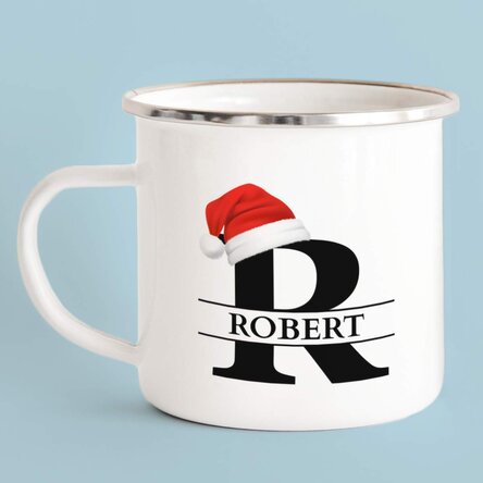 Cană metalică emailată cu nume și inițială
