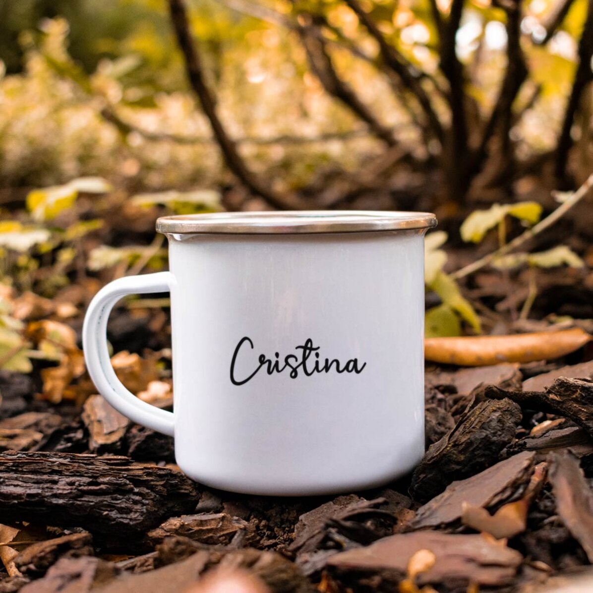 Cană metalică emailată cu text - I love fall