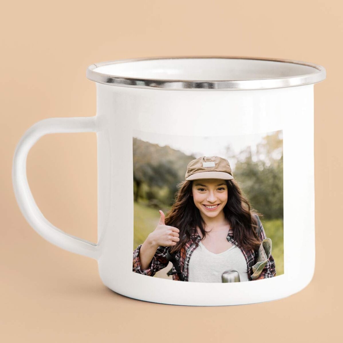 Cană metalică emailată personalizată cu 2 poze