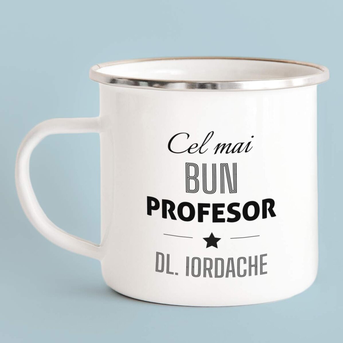 Cană metalică emailată personalizată cu mesaj - Teacher