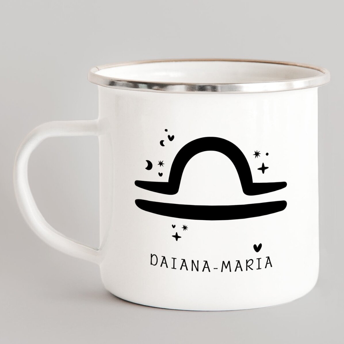 Cană metalică emailată personalizată cu mesaj - Zodia Balanță