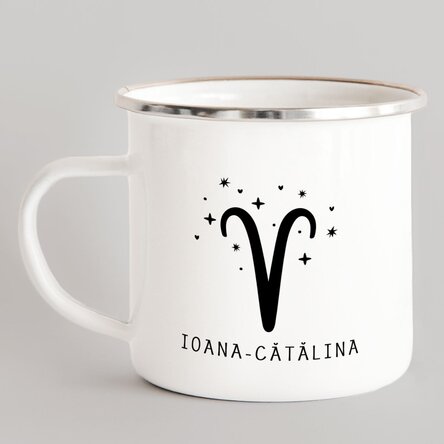Cană metalică emailată personalizată cu mesaj - Zodia Berbec