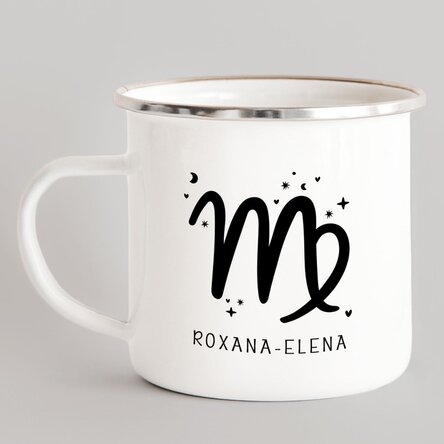Cană metalică emailată personalizată cu mesaj - Zodia Fecioară