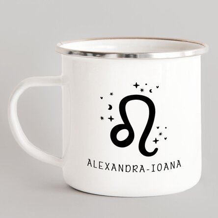 Cană metalică emailată personalizată cu mesaj - Zodia Leu