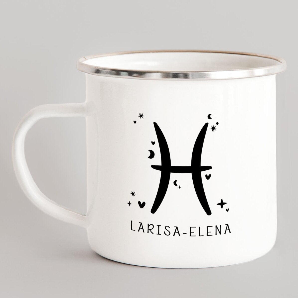 Cană metalică emailată personalizată cu mesaj - Zodia Pești