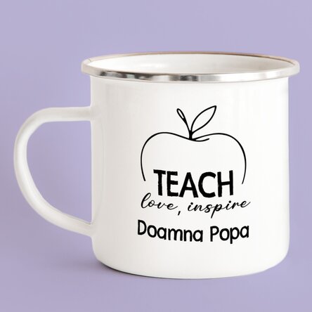 Cană metalică emailată personalizată cu nume - Teach