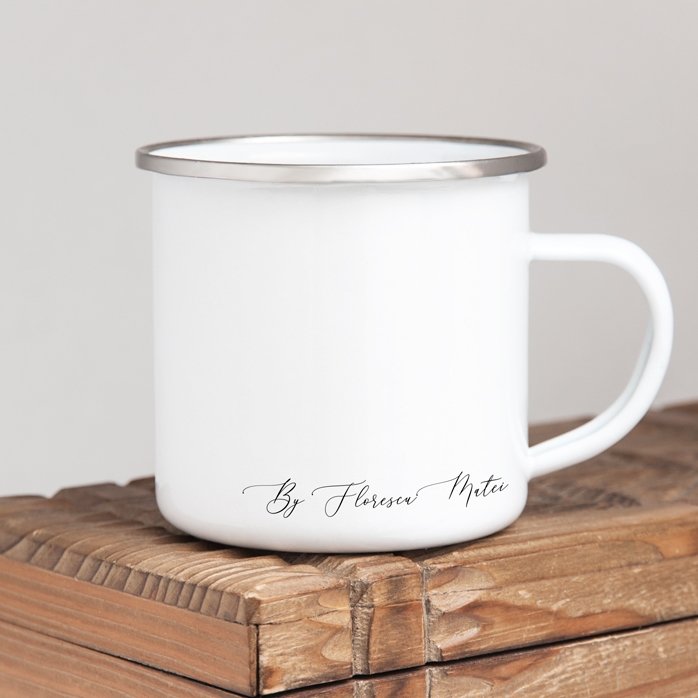 Cană metalică emailată personalizată model cu semnătură