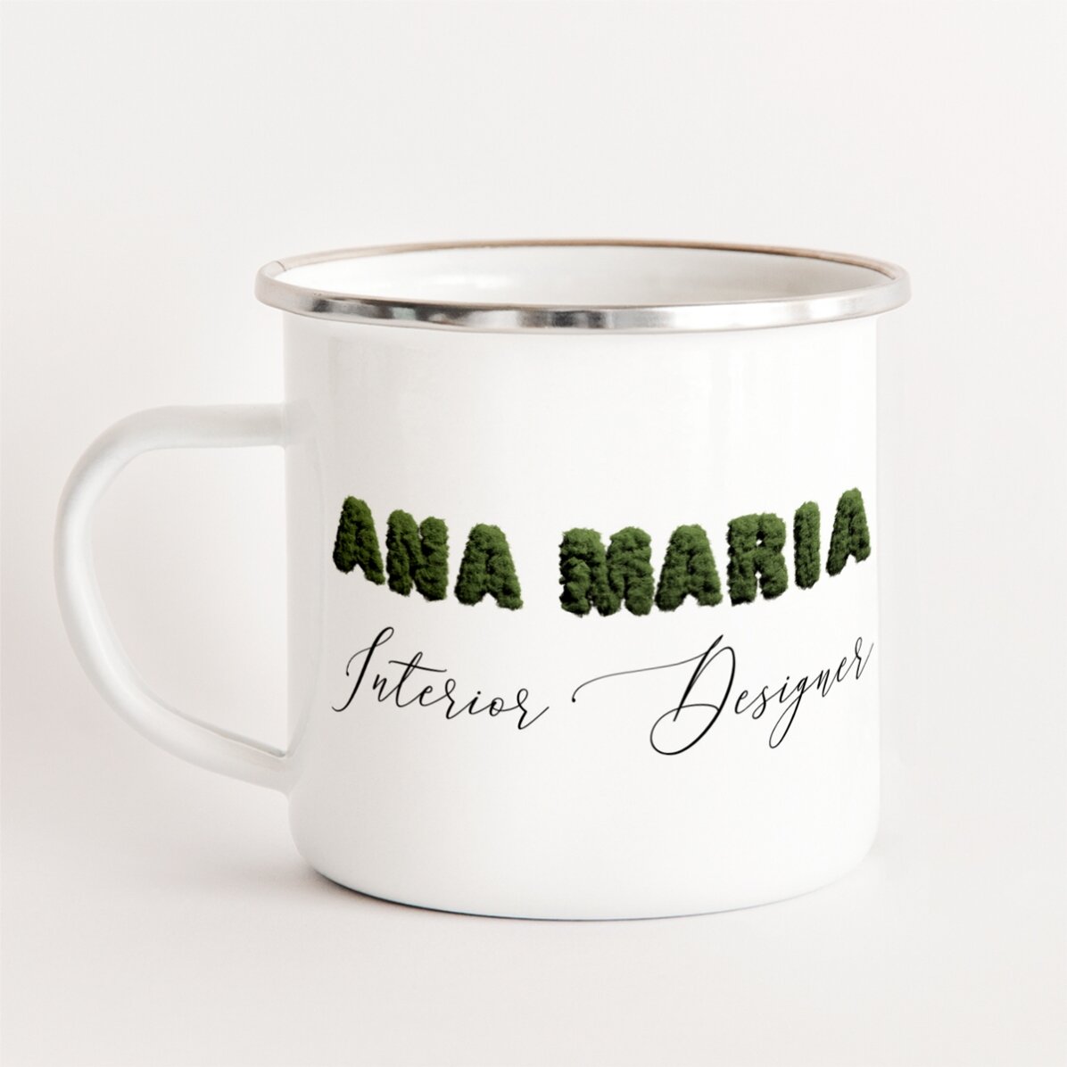 Cană metalică emailată personalizată pentru designer