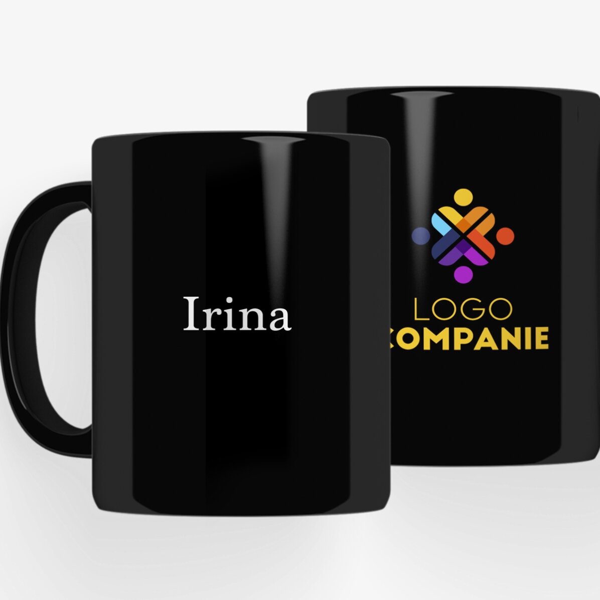 Cană neagră personalizată cu logo și nume