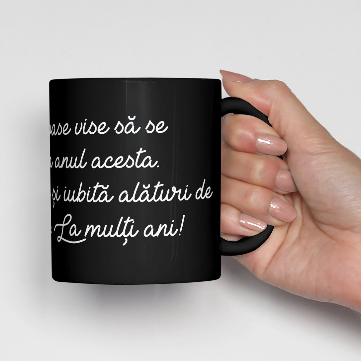 Cană neagră personalizată cu mesaj