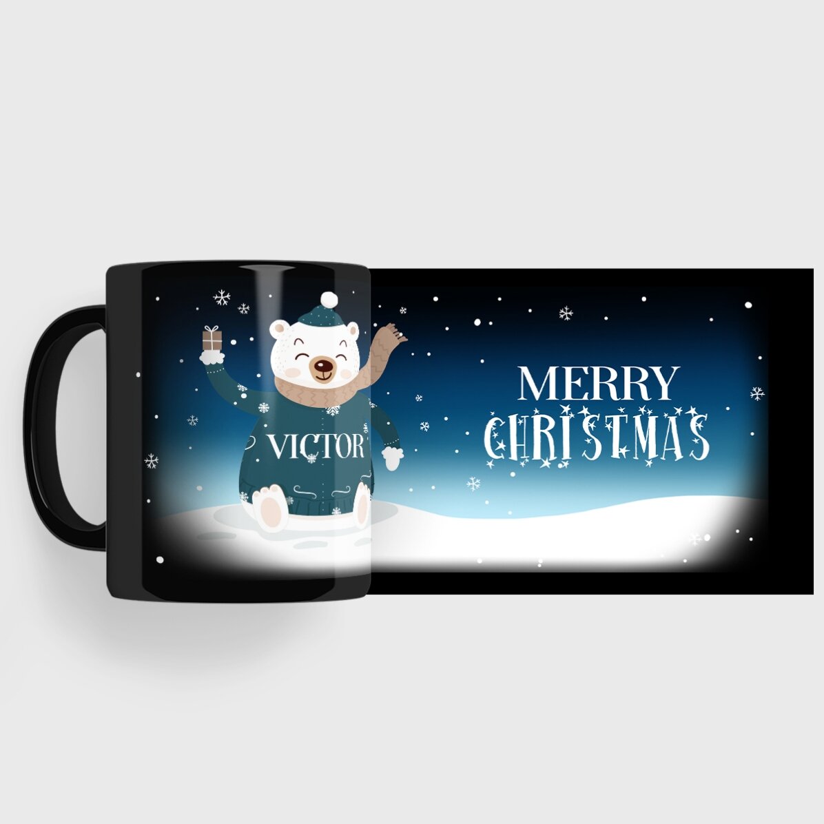 Cană neagră personalizată cu numele tău și text - Happy Bear