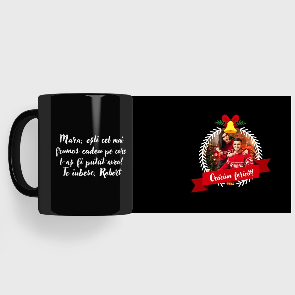Cană neagră personalizată cu poză și text - Merry Christmas