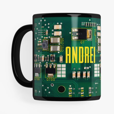 Cană neagră personalizată cu text pentru pasionații electronică - Motherboard