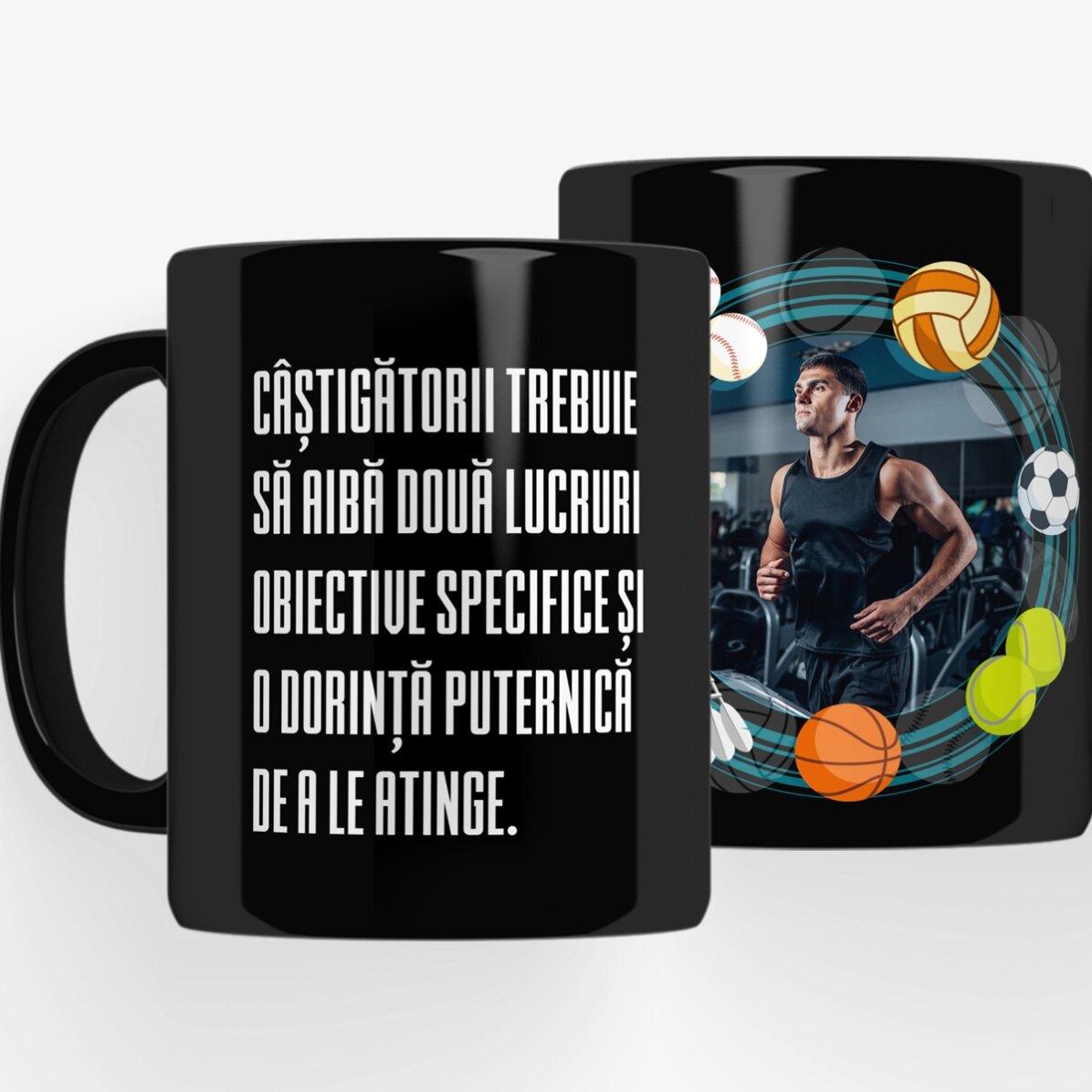 Cană neagră personalizată cu text pentru Sportivi