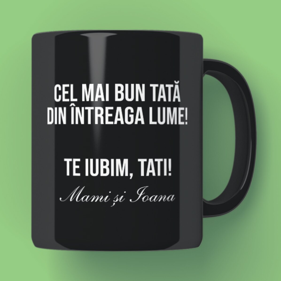 Cană neagră personalizată cu text