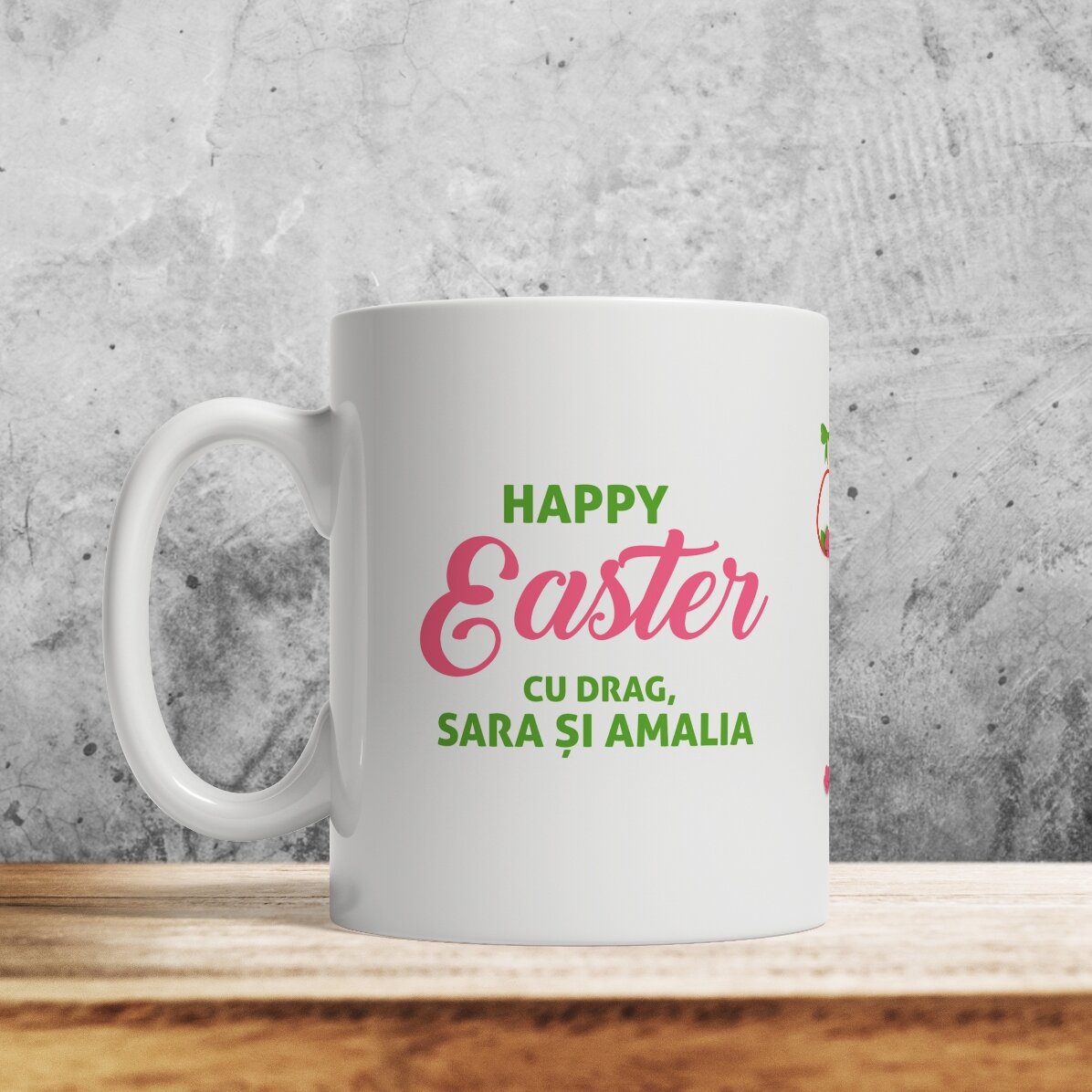 Cană personalizată cu 2 poze și text - Happy Easter