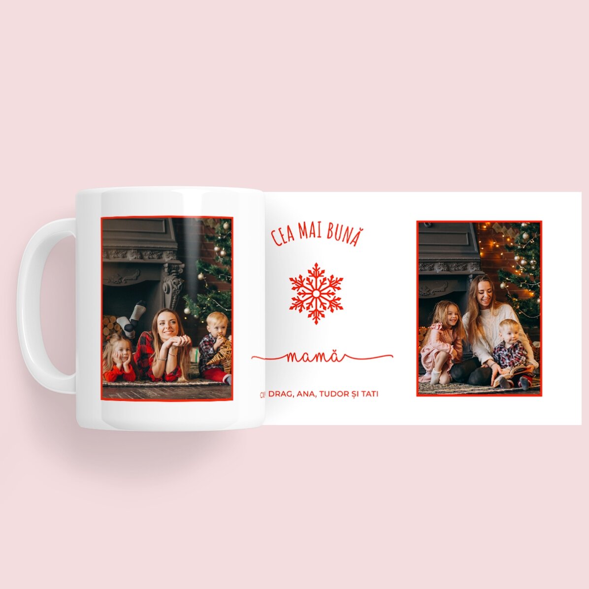 Cană personalizată cu 2 poze și text - Snowflake
