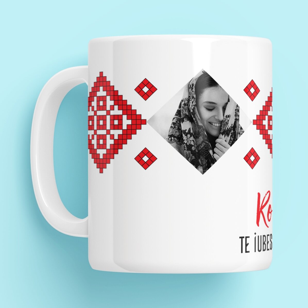 Cană personalizată cu 2 poze și text - Te iubesc cu patimă!