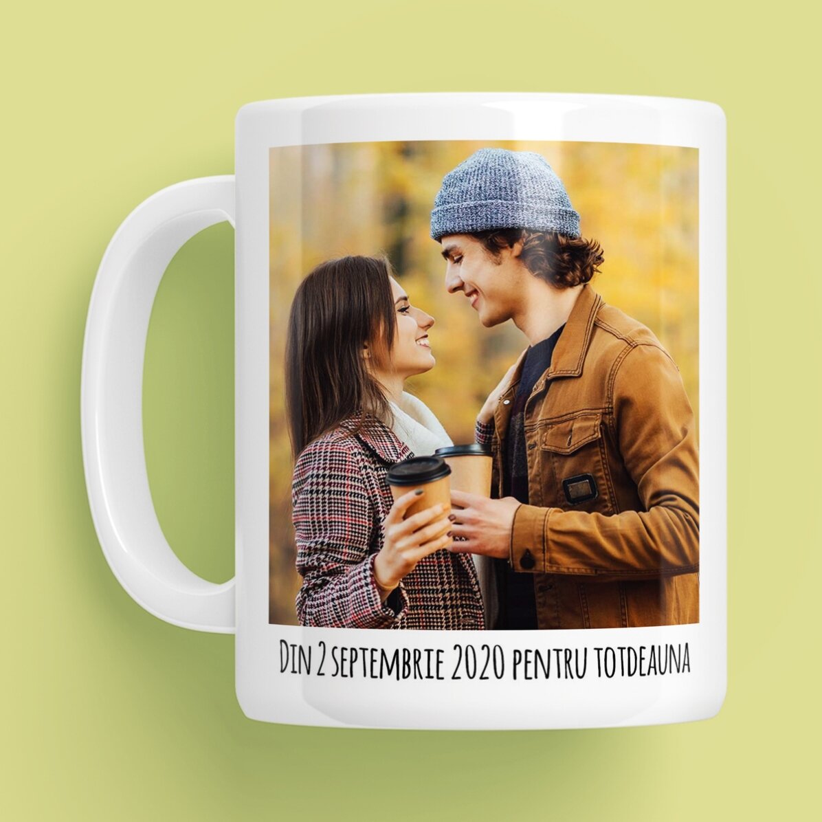 Cană personalizată cu 2 poze și text 