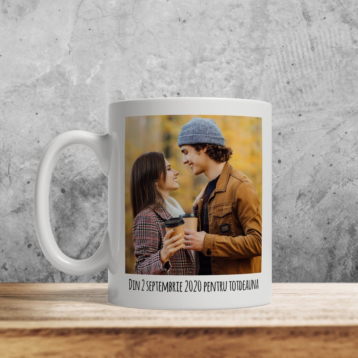 Cană personalizată cu 2 poze și text 