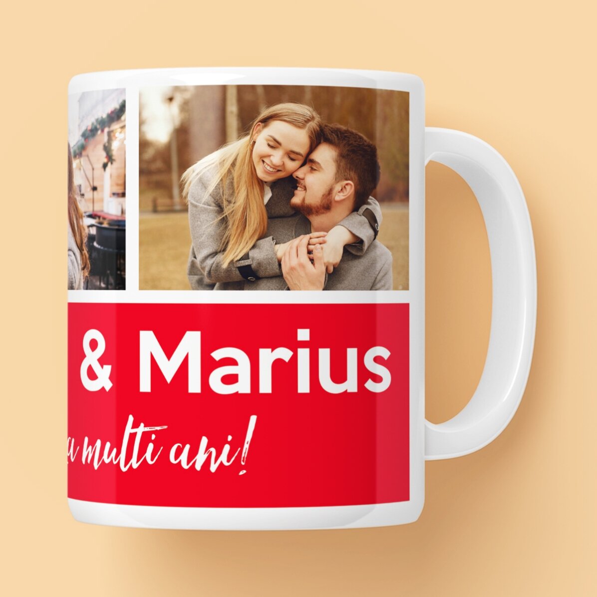 Cană personalizată cu 3 poze și text