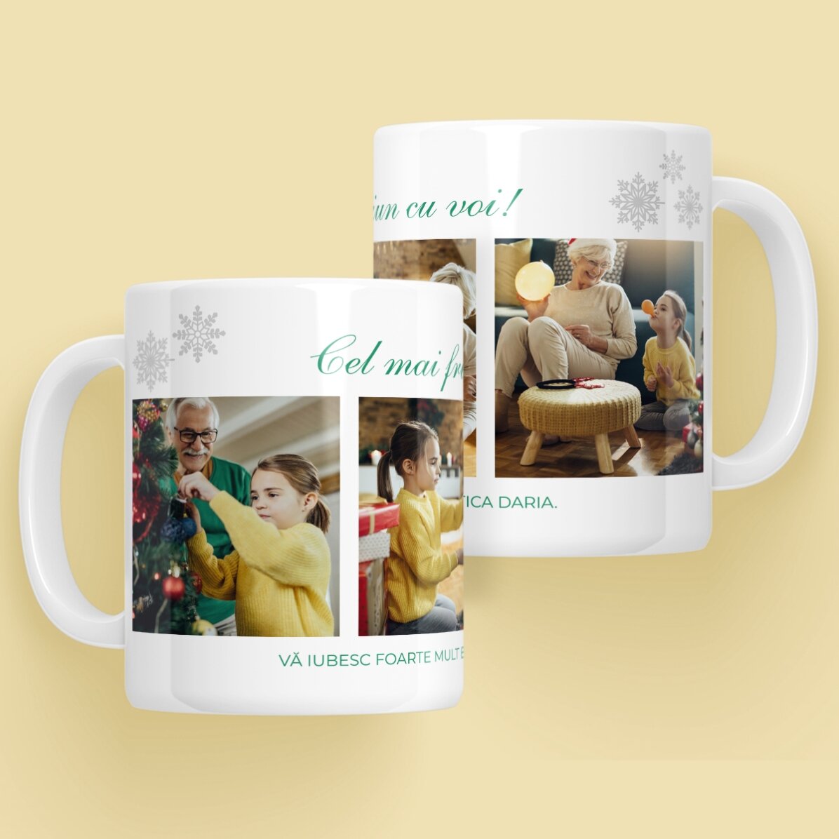 Cană personalizată cu 4 poze și mesaj de Crăciun pentru bunici