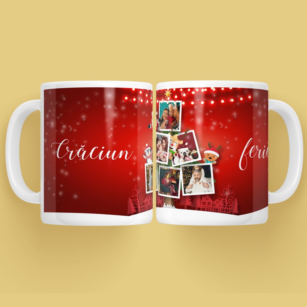 Cană personalizată cu 5 poze - Prietenii Moșului