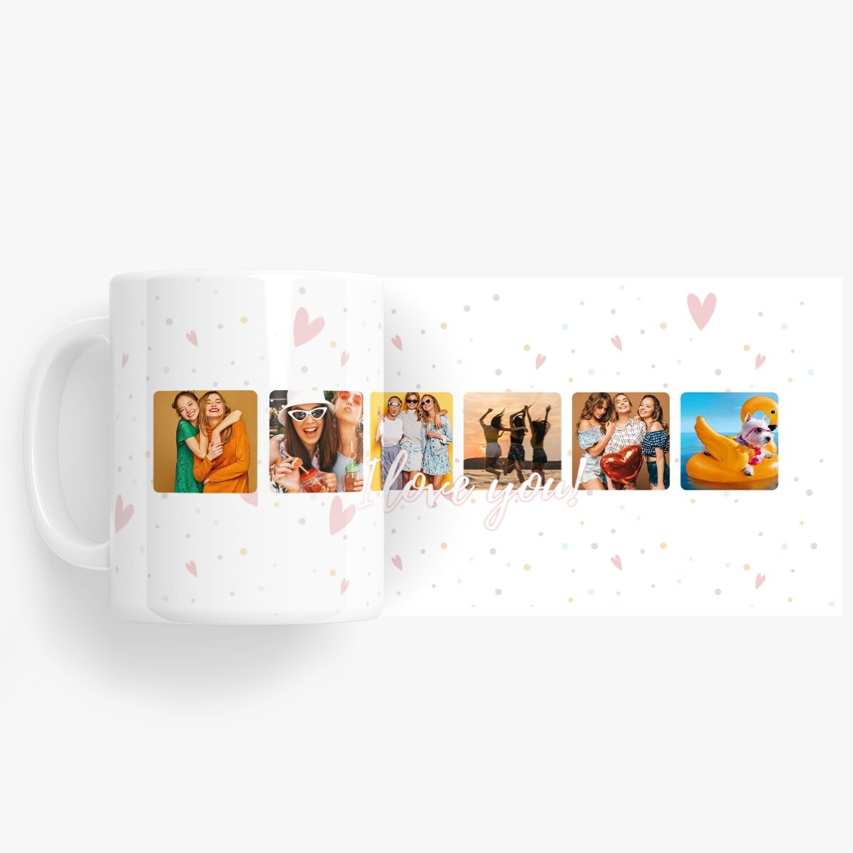 Cană personalizată cu 6 poze pătrate și text I love You - Celebrate love