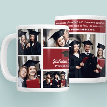Cană personalizată cu 6 poze și mesaj - Absolvire