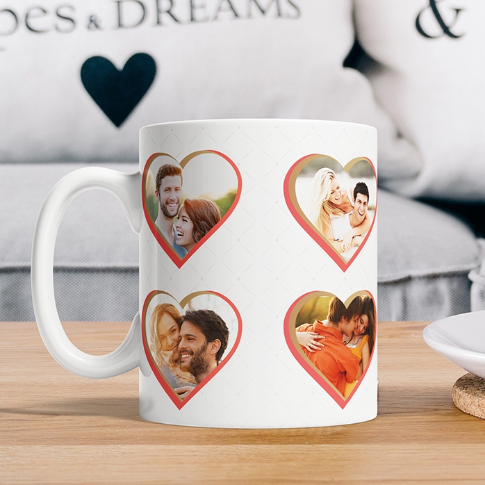 Cană personalizată cu 8 poze în formă de inimă