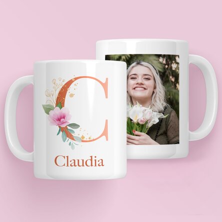 Cană personalizată cu inițială, nume și poză