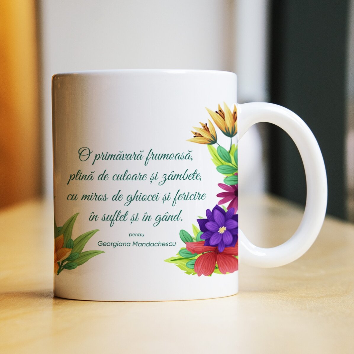 Cană personalizată cu logo și text - Flori de primăvară