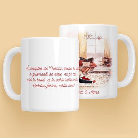 Cană personalizată cu nume și mesaj pentru cuplu - Crăciunul nostru minunat