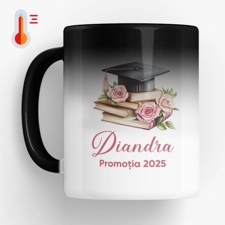 Cană termosensibilă personalizată cu nume și text - Absolvire