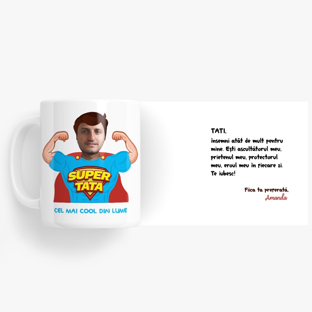 Cană personalizată cu o poză și mesaj - Tata, eroul meu